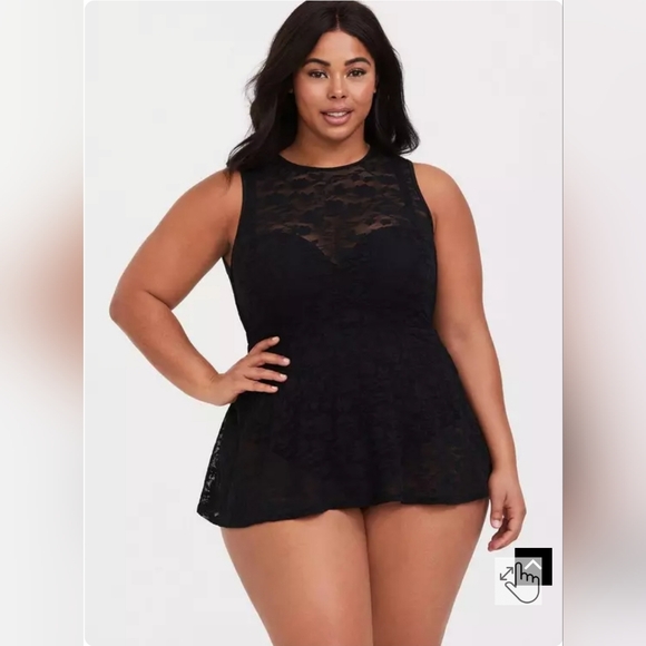 Torrid size 2 Black Lace Peplum Swim Dress - Picture 1 of 6